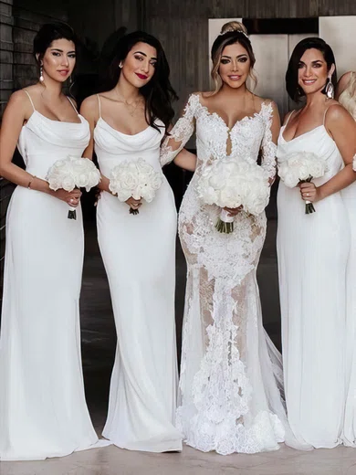 Sheath/Column Cowl Neck Silk-like Satin Floor-length Bridesmaid Dresses #Milly01013848