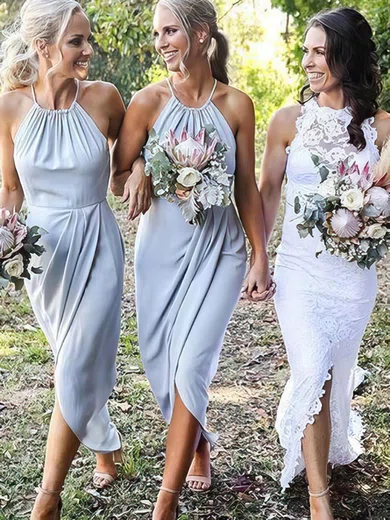 A-line Scoop Neck Chiffon Tea-length Bridesmaid Dresses #Milly01013864