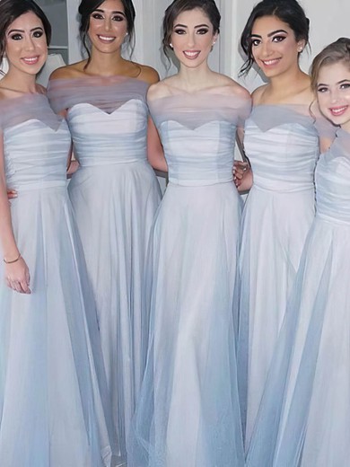 A-line Strapless Tulle Sweep Train Bridesmaid Dresses #Milly01013866