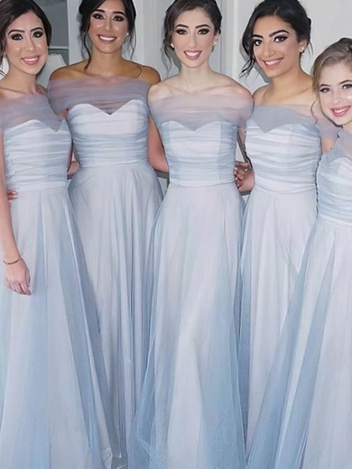 A-line Strapless Tulle Sweep Train Bridesmaid Dresses #Milly01013866