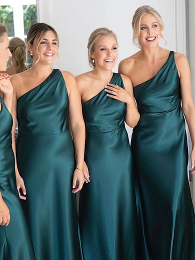 A-line One Shoulder Silk-like Satin Sweep Train Bridesmaid Dresses #Milly01013883