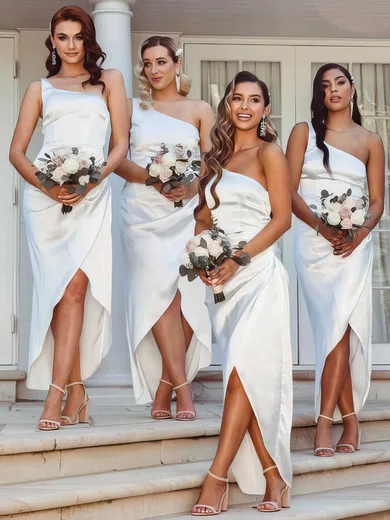 A-line One Shoulder Silk-like Satin Asymmetrical Bridesmaid Dresses #Milly01013884