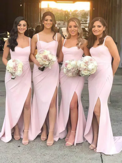 Sheath/Column Sweetheart Stretch Crepe Sweep Train Split Front Bridesmaid Dresses #Milly01013887