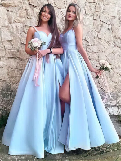 A-line Sweetheart Satin Floor-length Split Front Bridesmaid Dresses #Milly01013892