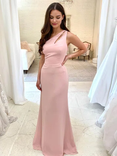 Sheath/Column One Shoulder Stretch Crepe Sweep Train Bridesmaid Dresses #Milly01013893