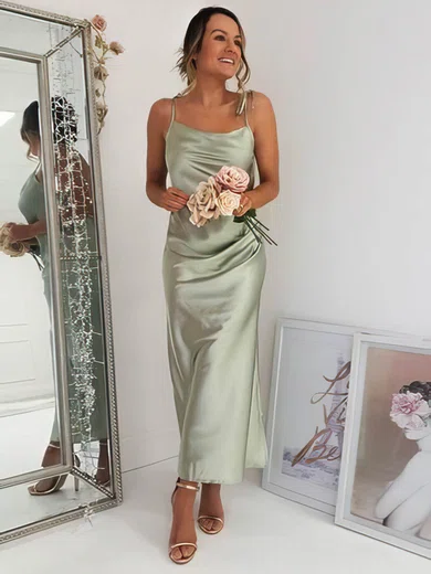 A-line Square Neckline Silk-like Satin Tea-length Bridesmaid Dresses #Milly01013897