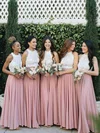 A-line Scalloped Neck Chiffon Floor-length Appliques Lace Bridesmaid Dresses #Milly01013899
