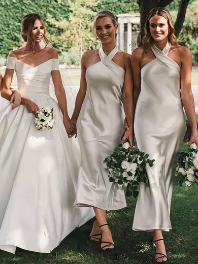 A-line Halter Silk-like Satin Ankle-length Bridesmaid Dresses #Milly01013915