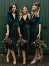 A-line V-neck Velvet Tea-length Bridesmaid Dresses #Milly01013921