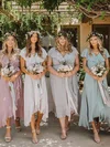 A-line V-neck Chiffon Asymmetrical Sashes / Ribbons Bridesmaid Dresses #Milly01013924