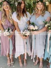 A-line V-neck Chiffon Asymmetrical Sashes / Ribbons Bridesmaid Dresses #Milly01013924