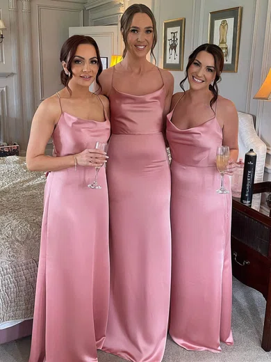 Sheath/Column Cowl Neck Silk-like Satin Floor-length Bridesmaid Dresses #Milly01013929