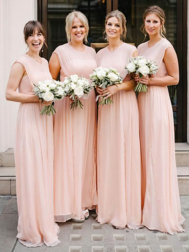 A-line Scoop Neck Chiffon Sweep Train Bridesmaid Dresses #Milly01014111