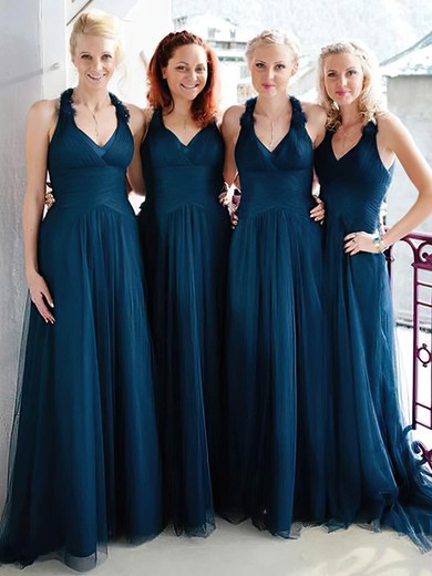 A-line V-neck Taffeta Sweep Train Bridesmaid Dresses #Milly01014112