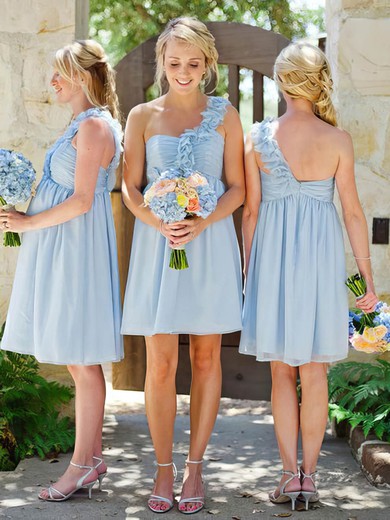 A-line One Shoulder Chiffon Knee-length Flower(s) Bridesmaid Dresses #Milly01014123
