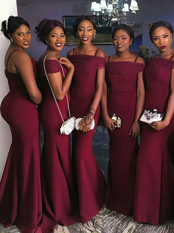 Trumpet/Mermaid Off-the-shoulder Jersey Sweep Train Bow Bridesmaid Dresses #Milly01014126
