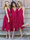 A-line V-neck Lace Tea-length Bridesmaid Dresses #Milly01014129
