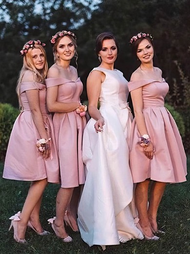 A-line Off-the-shoulder Satin Knee-length Bridesmaid Dresses #Milly01014135