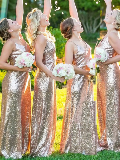 Trumpet/Mermaid V-neck Glitter Sweep Train Bridesmaid Dresses #Milly01014143