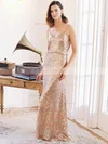Trumpet/Mermaid V-neck Glitter Sweep Train Bridesmaid Dresses #Milly01014143