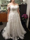 Ball Gown Off-the-shoulder Tulle Sweep Train Wedding Dresses With Appliques Lace #Milly00023882