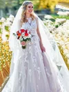 Ball Gown Illusion Tulle Court Train Wedding Dresses With Appliques Lace #Milly00023886