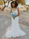 Trumpet/Mermaid V-neck Lace Sweep Train Wedding Dresses #Milly00023889