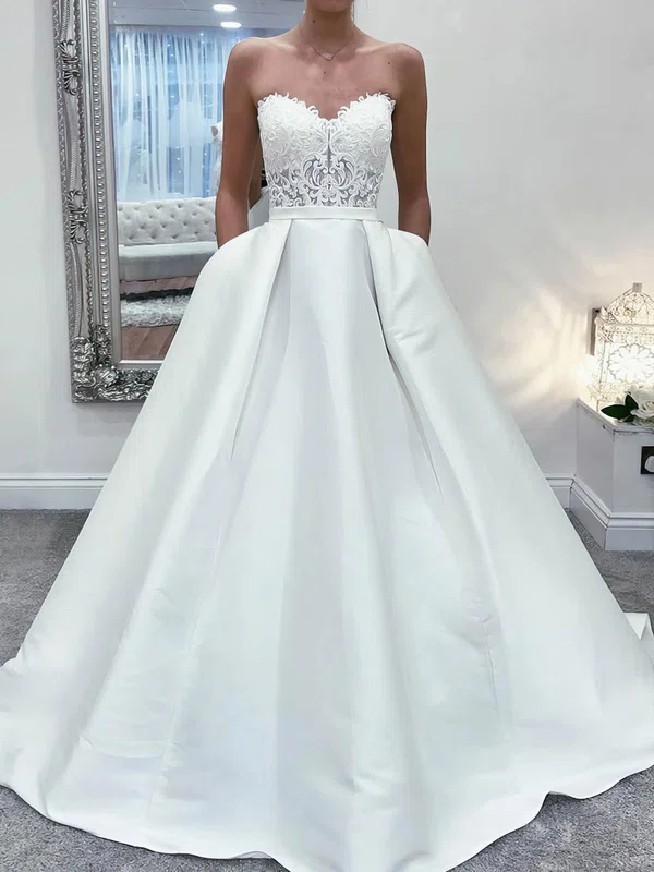 Ball Gown Sweetheart Satin Court Train Wedding Dresses With Pockets #Milly00023913