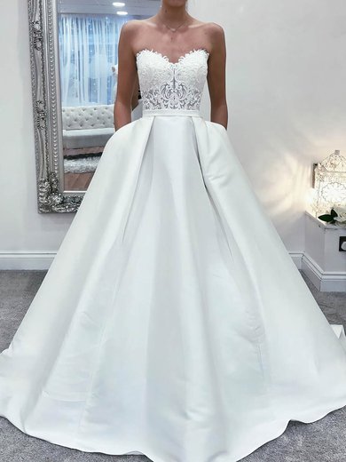 Ball Gown Sweetheart Satin Court Train Wedding Dresses With Pockets #Milly00023913