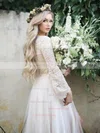 A-line V-neck Lace Tulle Floor-length Split Front Wedding Dresses #Milly00023920