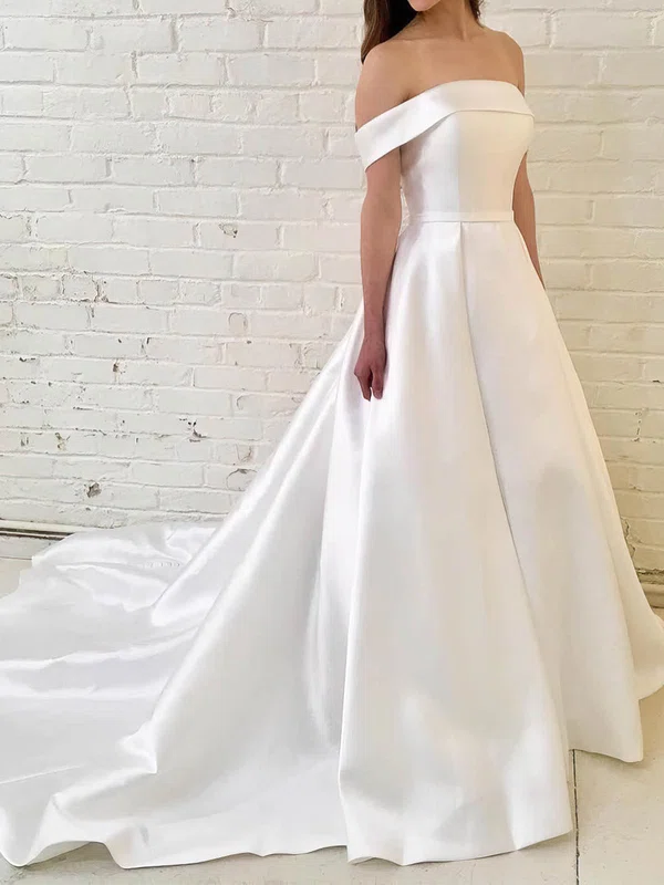 Ball Gown/Princess Off-the-shoulder Satin Court Train Wedding Dresses #Milly00023923