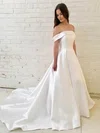 Ball Gown Off-the-shoulder Satin Court Train Wedding Dresses #Milly00023923