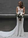 Trumpet/Mermaid V-neck Lace Chapel Train Wedding Dresses #Milly00023927