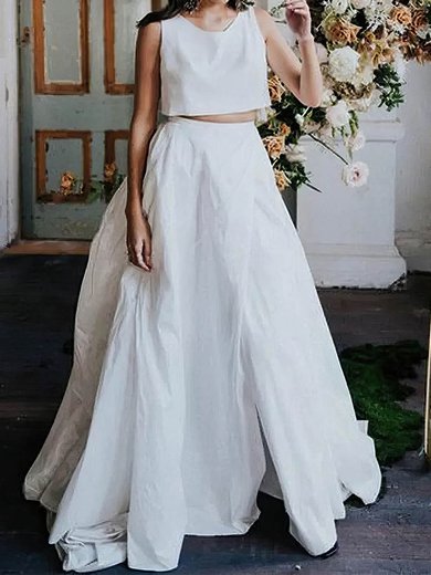 Ball Gown/Princess Scoop Neck Satin Court Train Wedding Dresses With Split Front #Milly00023930