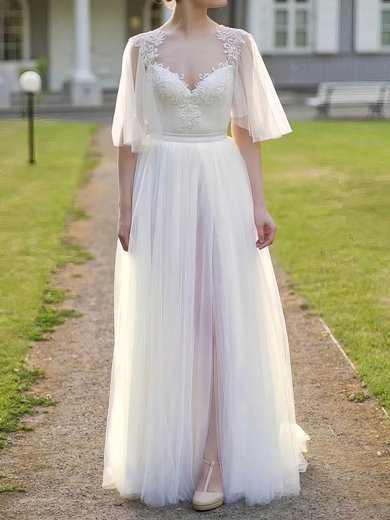 Ball Gown/Princess V-neck Tulle Floor-length Wedding Dresses With Split Front #Milly00023931