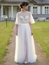 Ball Gown V-neck Tulle Floor-length Wedding Dresses With Split Front #Milly00023931