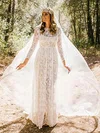 A-line Illusion Lace Floor-length Wedding Dresses #Milly00023932