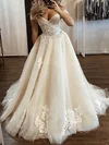 Ball Gown Off-the-shoulder Tulle Court Train Wedding Dresses With Appliques Lace #Milly00023935