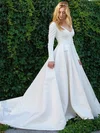 Ball Gown V-neck Satin Court Train Wedding Dresses #Milly00023937