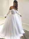Ball Gown Off-the-shoulder Tulle Court Train Wedding Dresses With Appliques Lace #Milly00023939