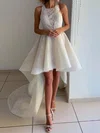 A-line Square Neckline Lace Asymmetrical Wedding Dresses #Milly00023941