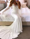 Trumpet/Mermaid V-neck Chiffon Court Train Wedding Dresses With Appliques Lace #Milly00023943