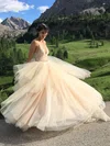 Ball Gown V-neck Tulle Sweep Train Wedding Dresses With Appliques Lace #Milly00023945