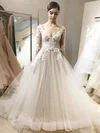 Ball Gown Illusion Tulle Sweep Train Wedding Dresses With Appliques Lace #Milly00023946