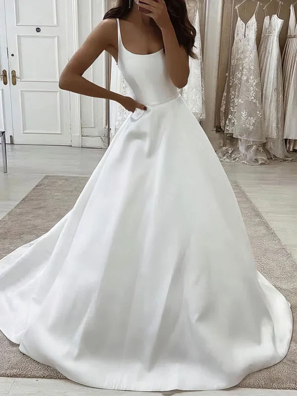 Ball Gown/Princess Square Neckline Silk-like Satin Court Train Wedding Dresses #Milly00023950