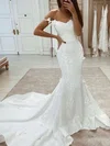 Trumpet/Mermaid Off-the-shoulder Silk-like Satin Court Train Appliques Lace Wedding Dresses #Milly00023952