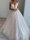 Ball Gown V-neck Glitter Court Train Wedding Dresses With Appliques Lace #Milly00023958