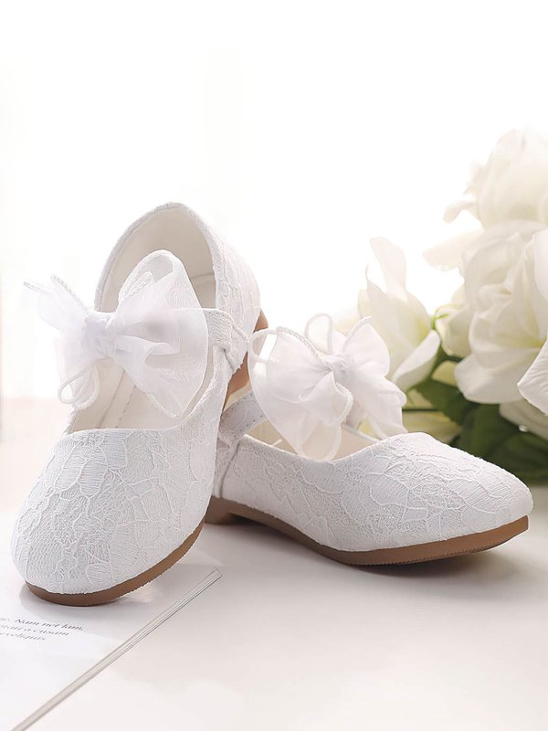 Kids Closed Toe Cloth Bowknot Flat Heel Girl Shoes