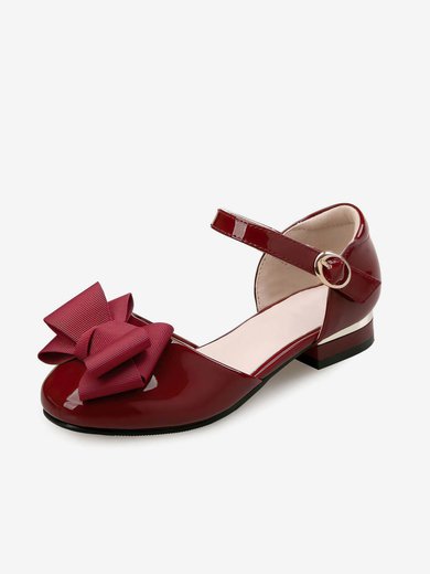 Kids' Closed Toe Patent Leather Bowknot Low Heel Girl Shoes #Milly03031486