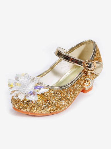 Kids' Closed Toe Sparkling Glitter Rhinestone Low Heel Girl Shoes #Milly03031524